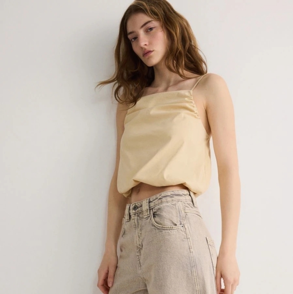 Reserved Beige‎ Cotton Cami Crop Top | Size L | Minimalist Chic